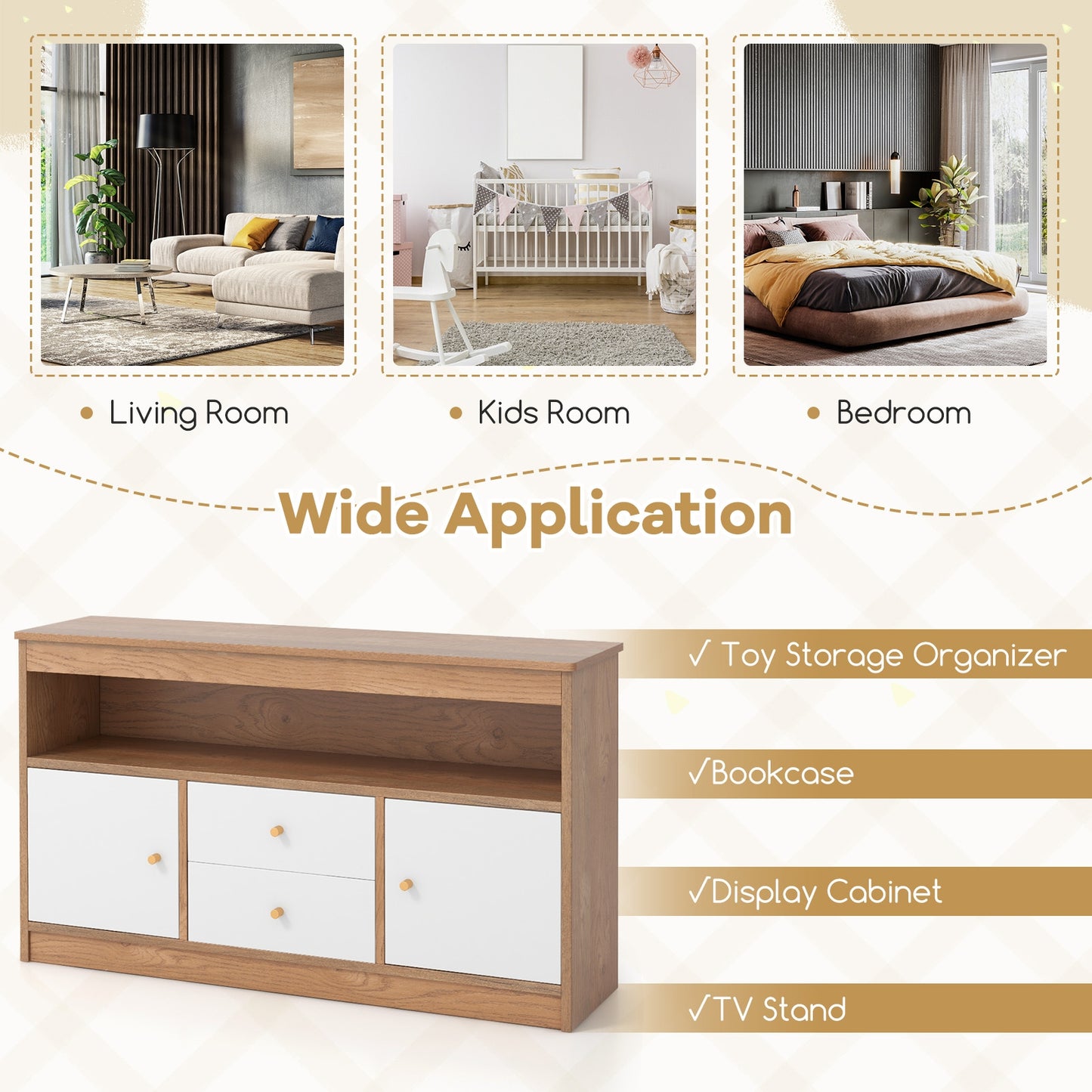 Kids Toy Storage Organizer with Open Shelf and 2 Drawers for Playroom-Natural Kids Crystal