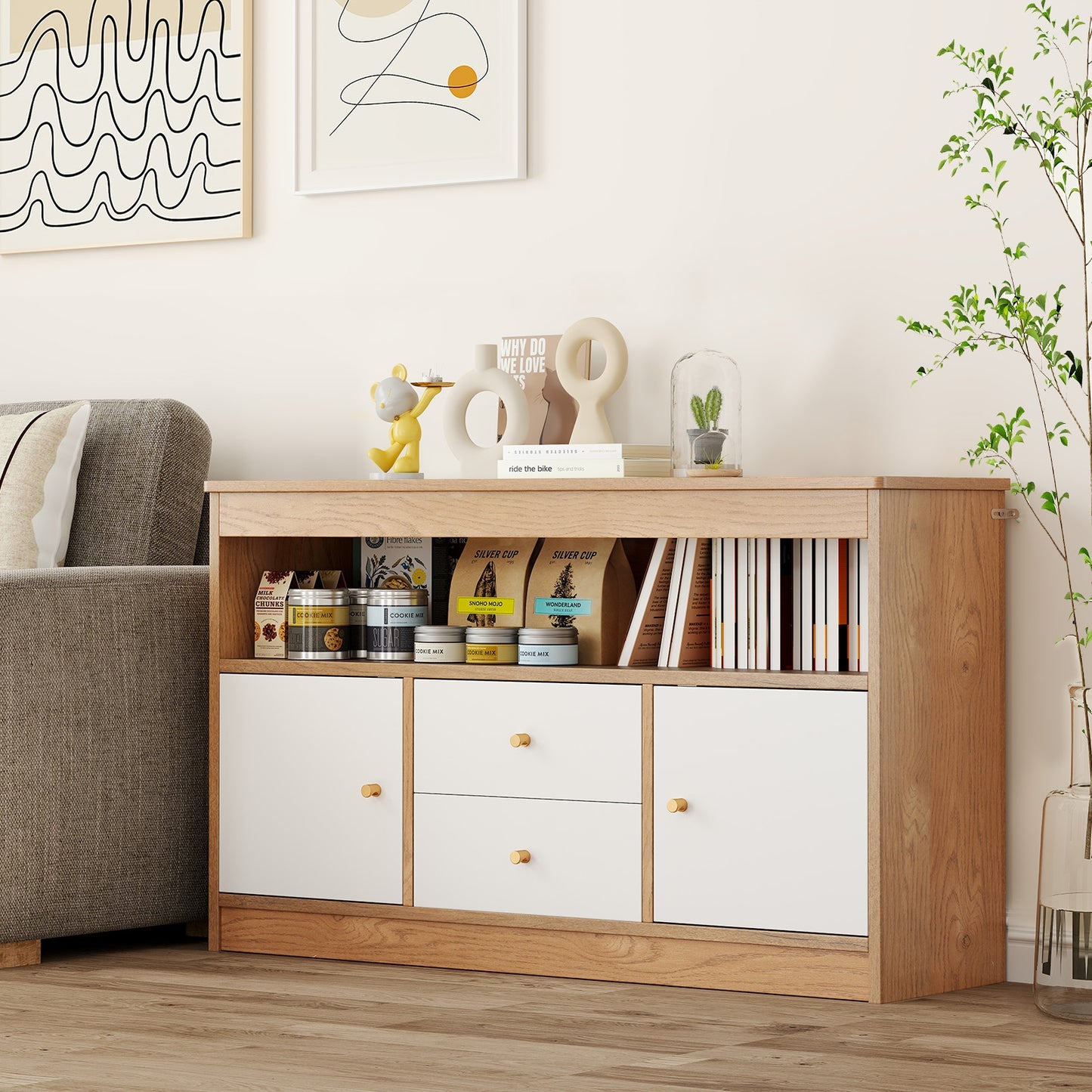 Kids Toy Storage Organizer with Open Shelf and 2 Drawers for Playroom-Natural Kids Crystal