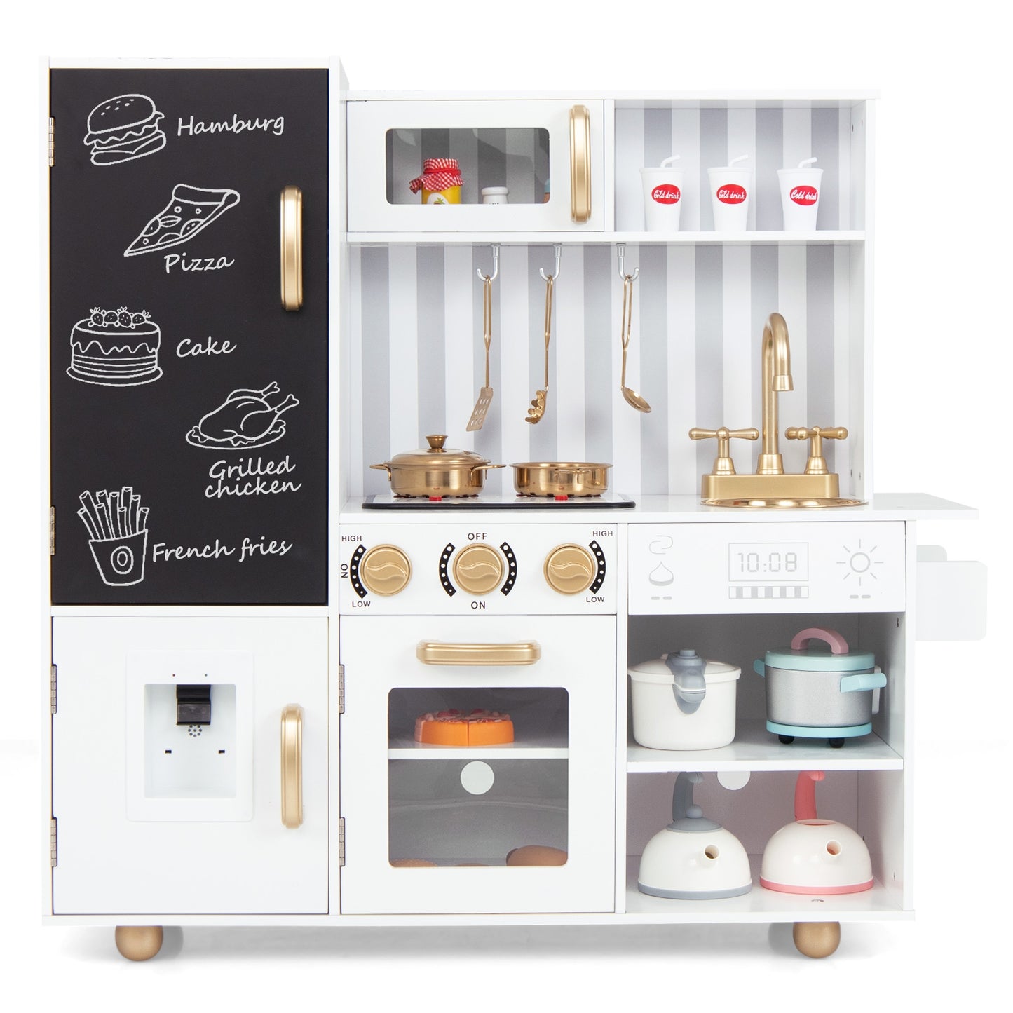Pretend Play Kitchen for Kids with Real Sounds and Lights-White Kids Crystal