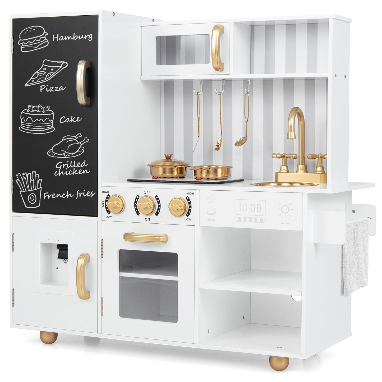 Pretend Play Kitchen for Kids with Real Sounds and Lights-White Kids Crystal