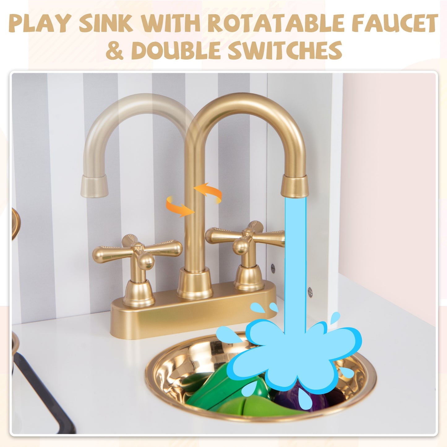 Pretend Play Kitchen for Kids with Real Sounds and Lights-White Kids Crystal