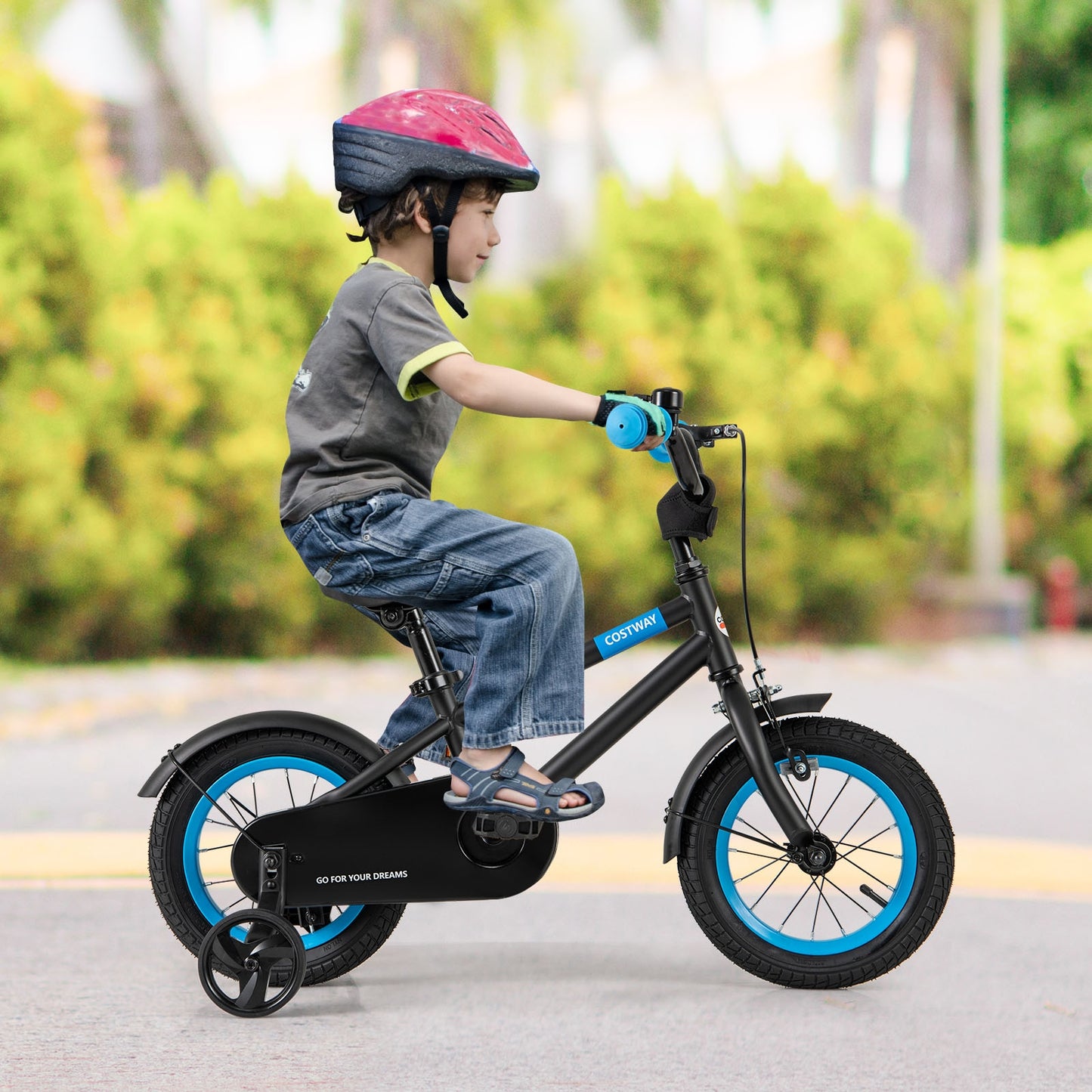 Kids Bike with Adjustable Handlebar and Saddle Black-12 Inches Kids Crystal