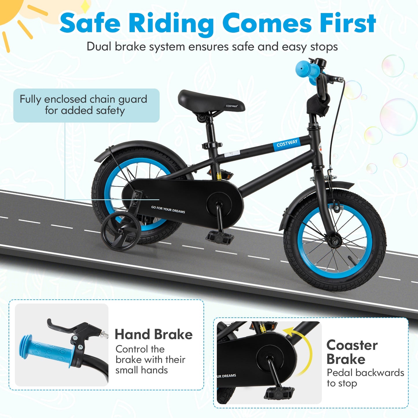 Kids Bike with Adjustable Handlebar and Saddle Black-12 Inches Kids Crystal
