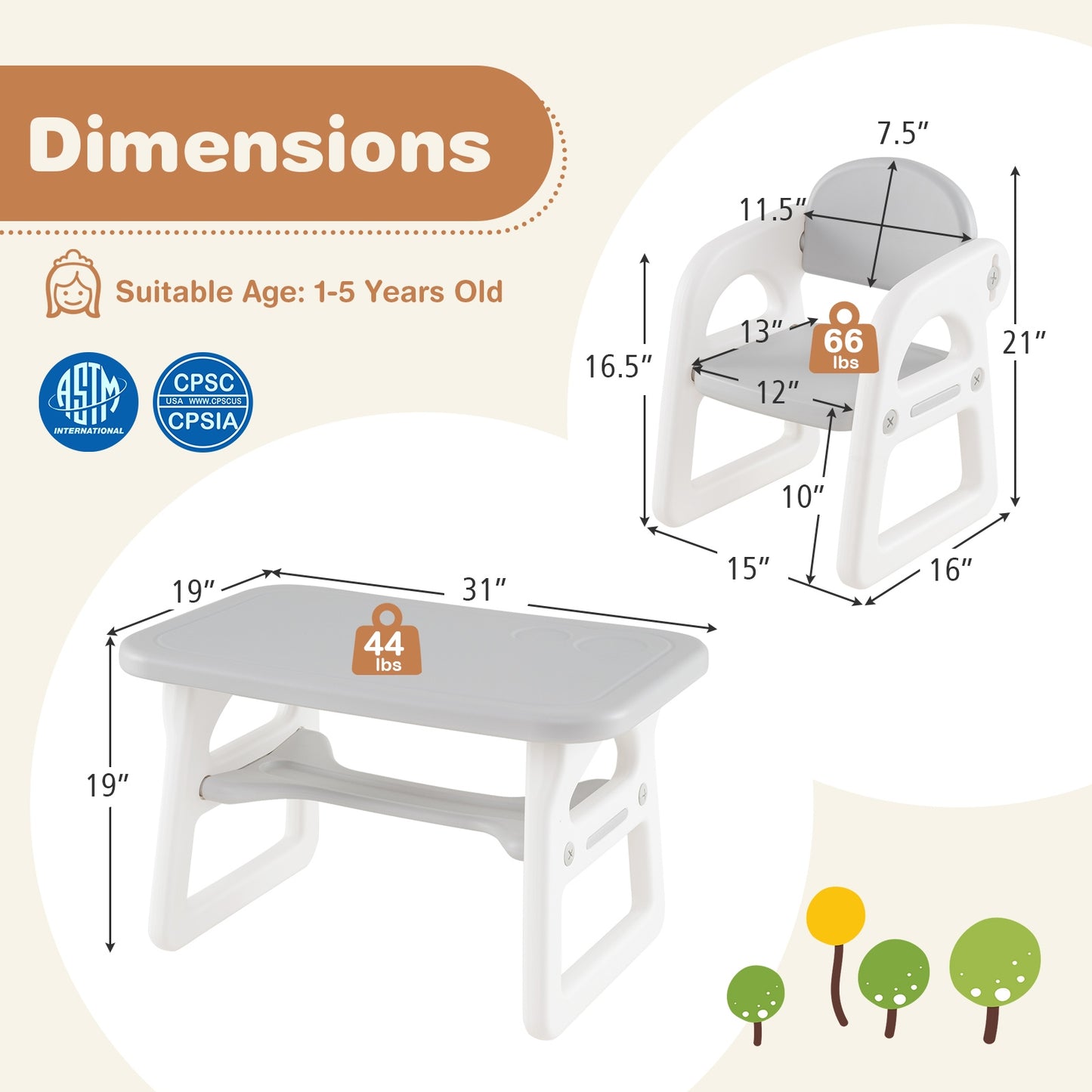 Kids Table and Chair Set with Building Blocks-Gray Kids Crystal