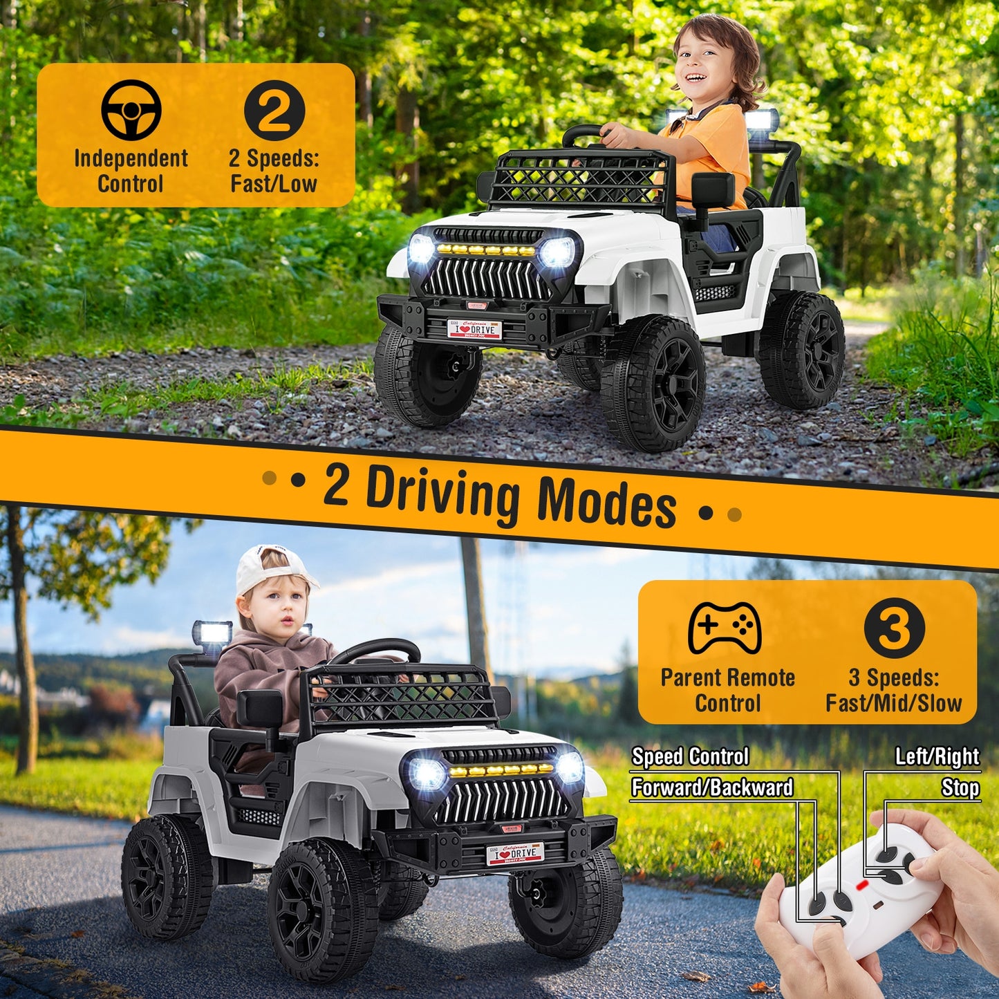 12V Kids Ride on Truck Car with Parental Remote and Music Player-White