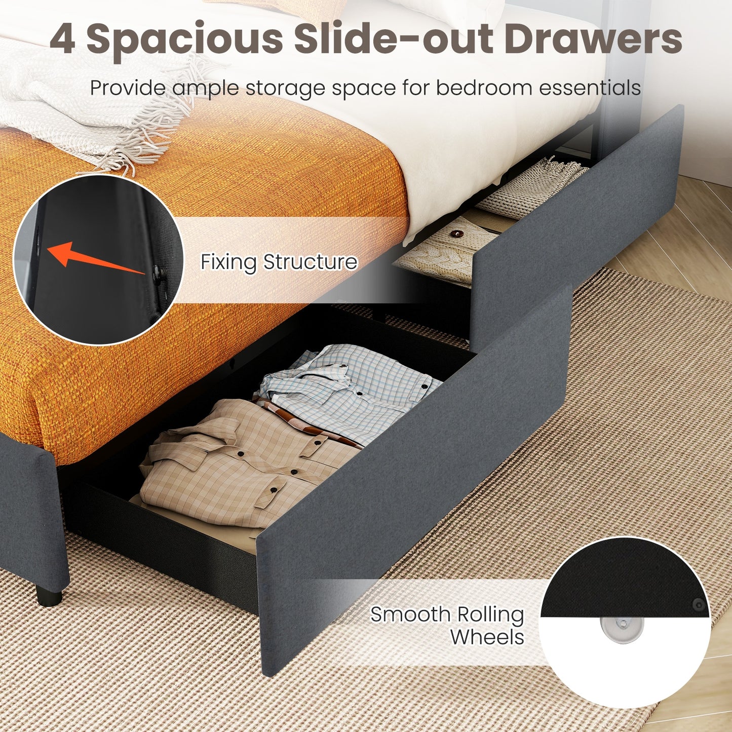 Full/Queen Size Bed Frame with LED Lights and Charging Station-Full Size Kids Crystal