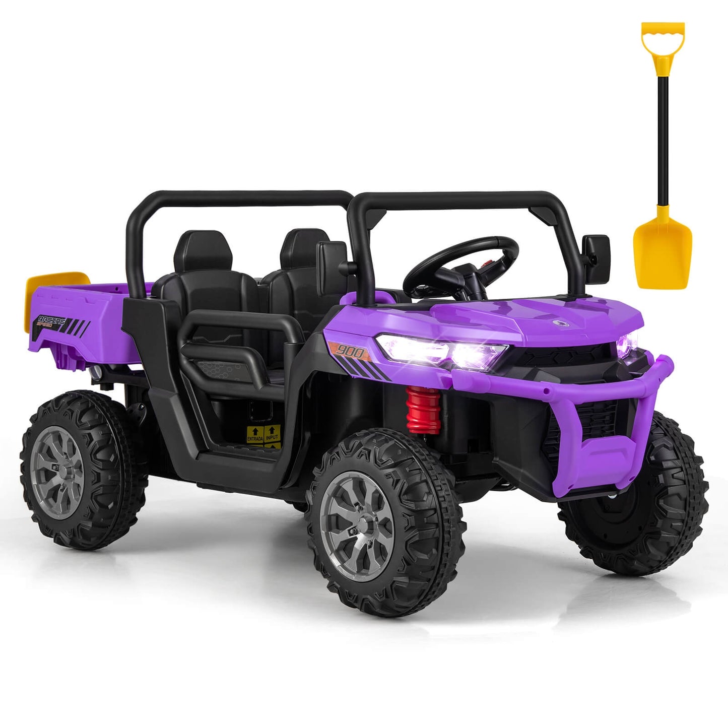 2-Seater Kids Ride On Dump Truck with Dump Bed and Shovel-Purple