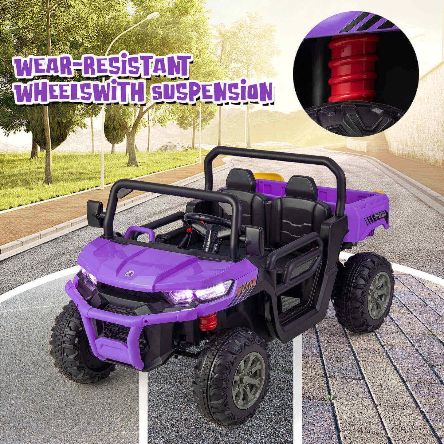 2-Seater Kids Ride On Dump Truck with Dump Bed and Shovel-Purple