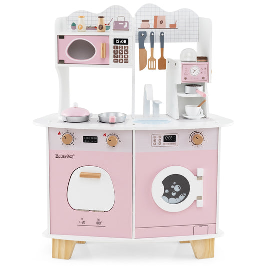 Wooden Kids Kitchen Playset with Coffee Maker for kids-Pink Kids Crystal