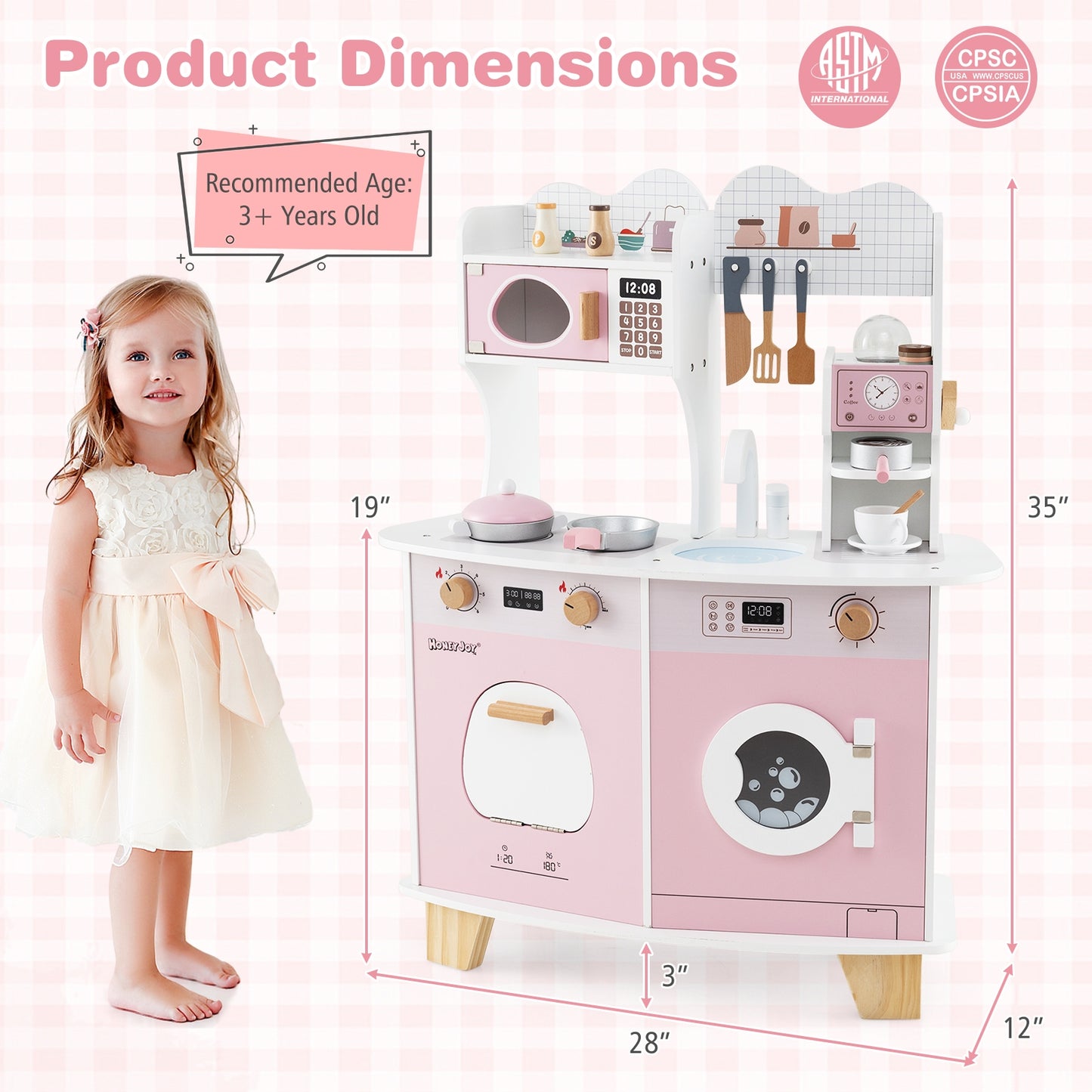 Wooden Kids Kitchen Playset with Coffee Maker for kids-Pink Kids Crystal