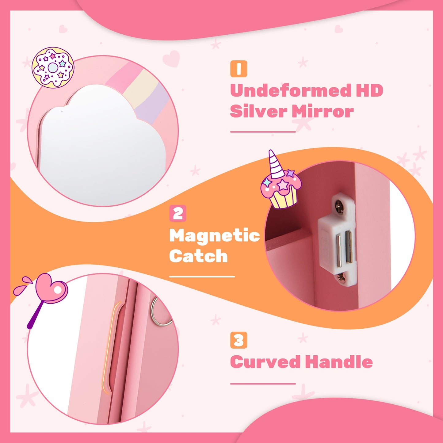 Kids Jewelry Armoire Cabinet with Storage and 2 Tilt Angles-Pink Kids Crystal