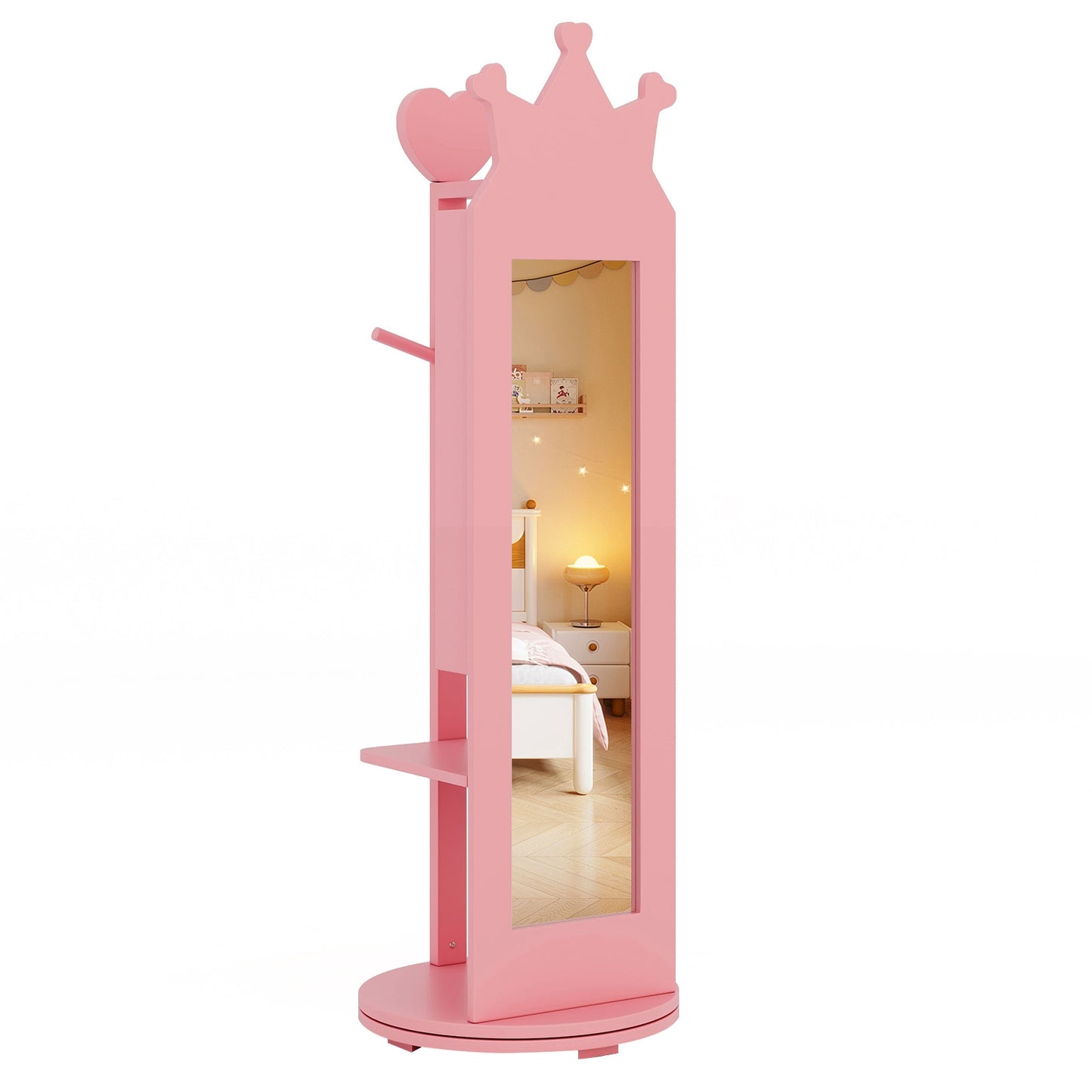 Free-Standing Full Length Mirror Kids Jewelry Armoire Cabinet-Pink Kids Crystal