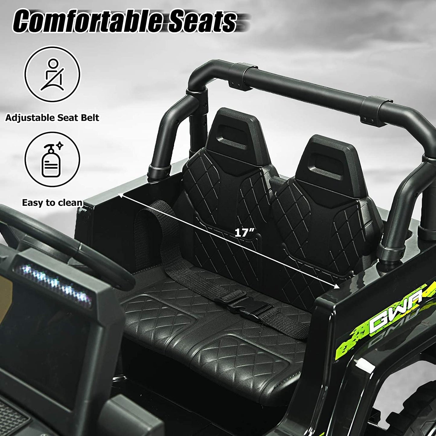 12V Kids Ride-on Jeep Car with 2.4 G Remote Control-Black & Green Kids Crystal