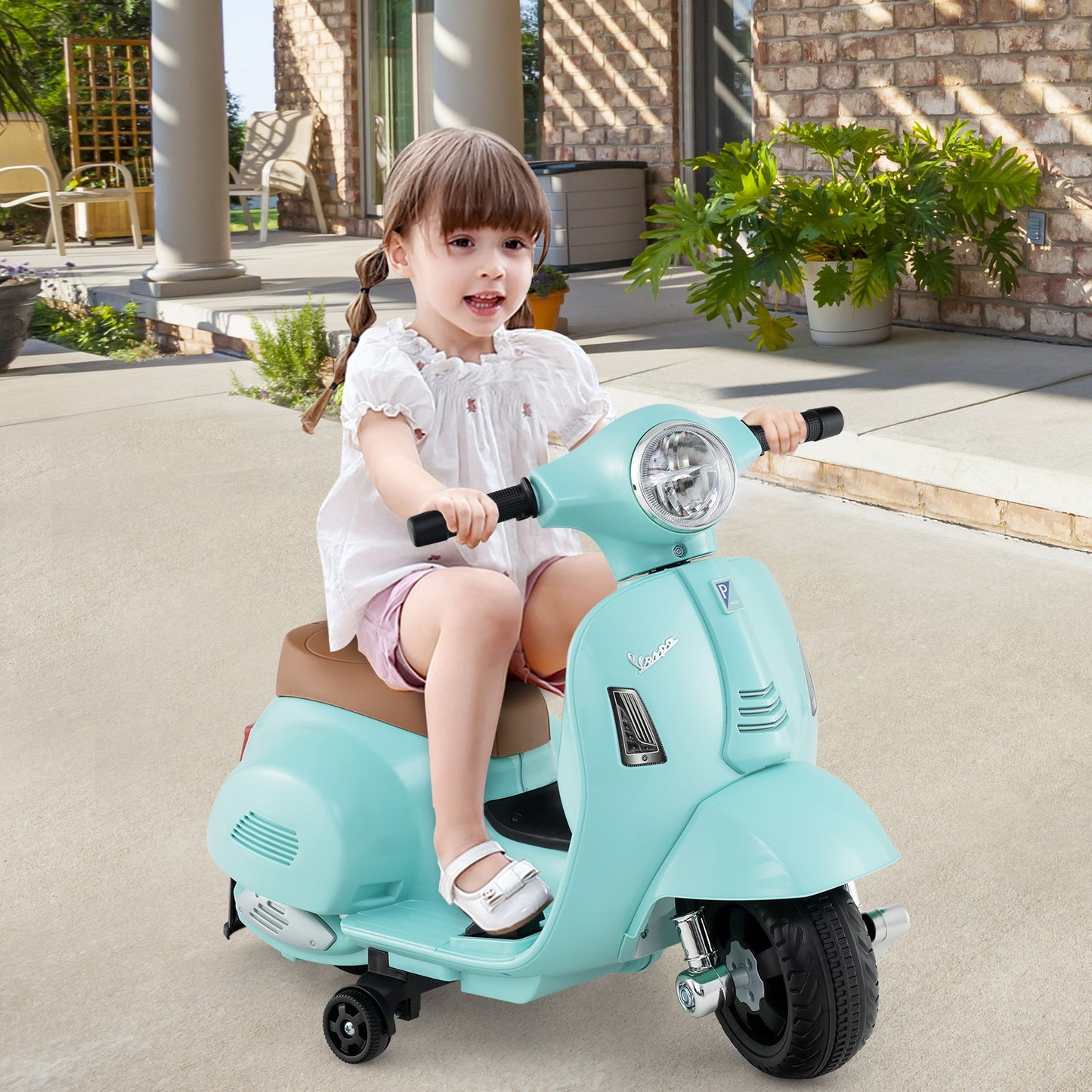 Kids Ride on Motorcycle Licensed Vespa with LED Headlight and Horn Sound-Green