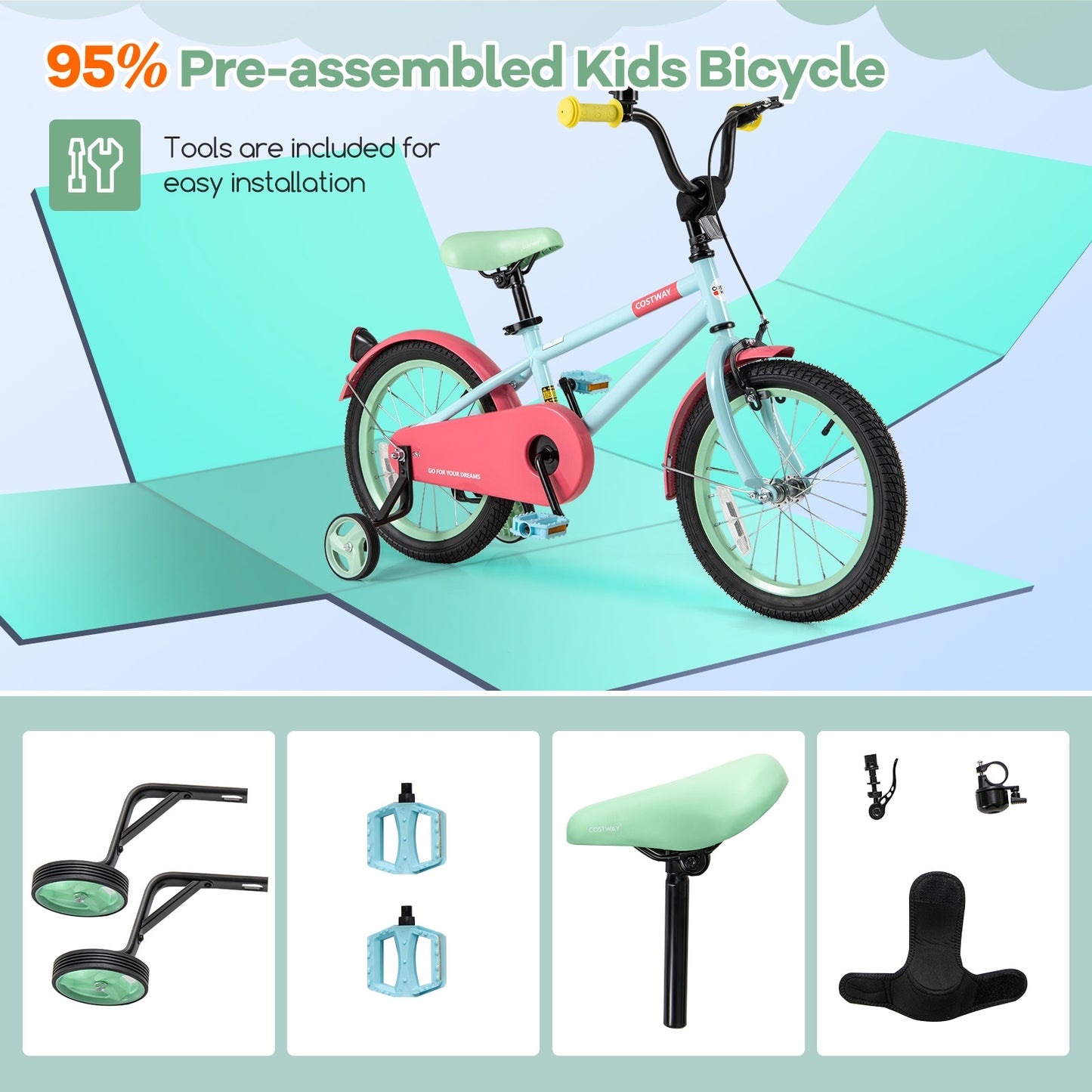 Kids Bike with Adjustable Handlebar and Saddle Blue-16 inches Kids Crystal