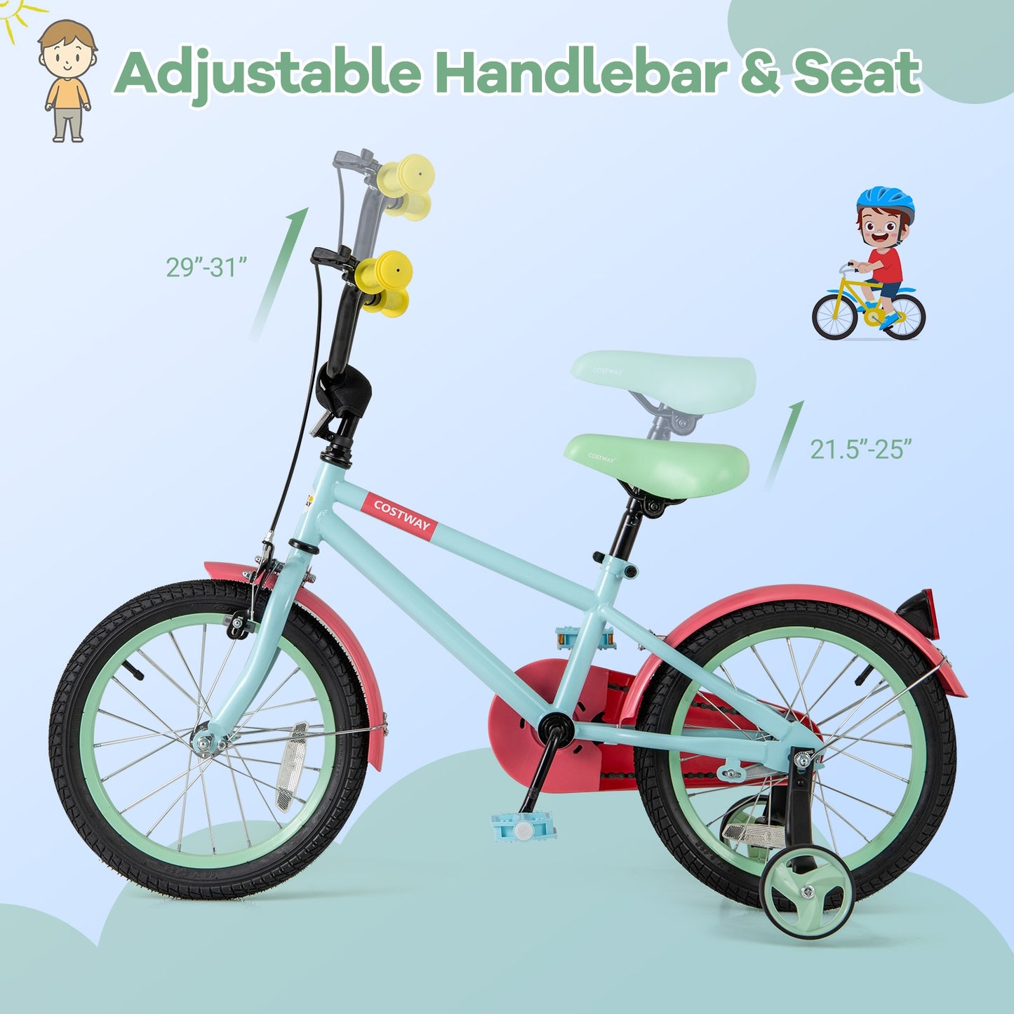 Kids Bike with Adjustable Handlebar and Saddle Blue-16 inches Kids Crystal