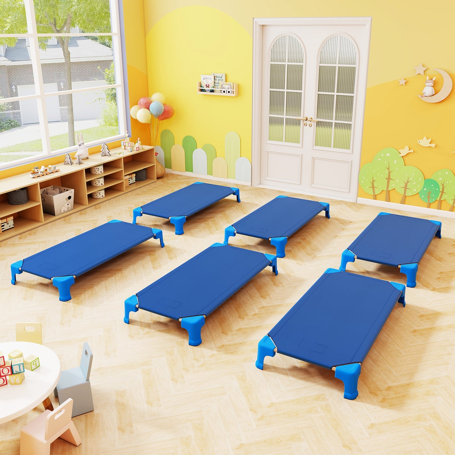 Portable 6 Pack Stackable Daycare Cots Sleeping Bed for Kids 53 Inch-Blue Kids Crystal
