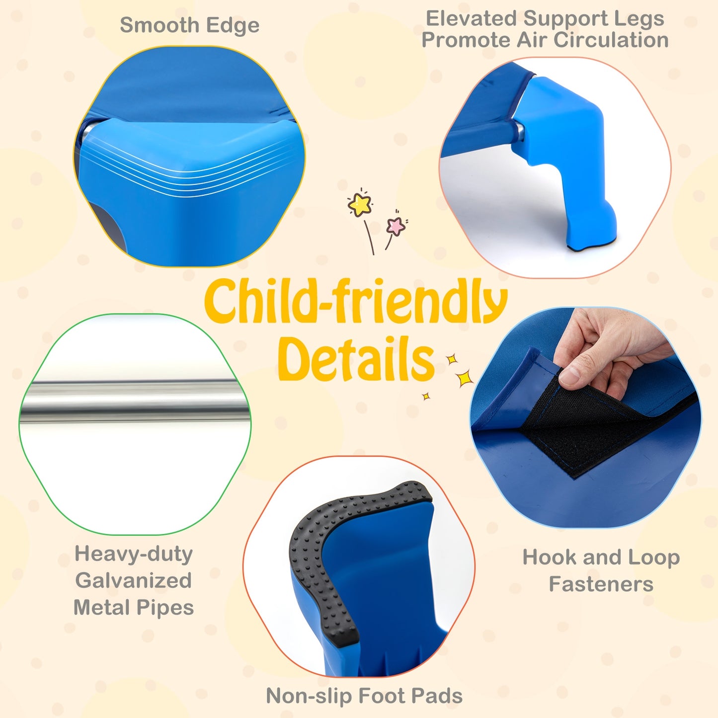 Portable 6 Pack Stackable Daycare Cots Sleeping Bed for Kids 53 Inch-Blue Kids Crystal