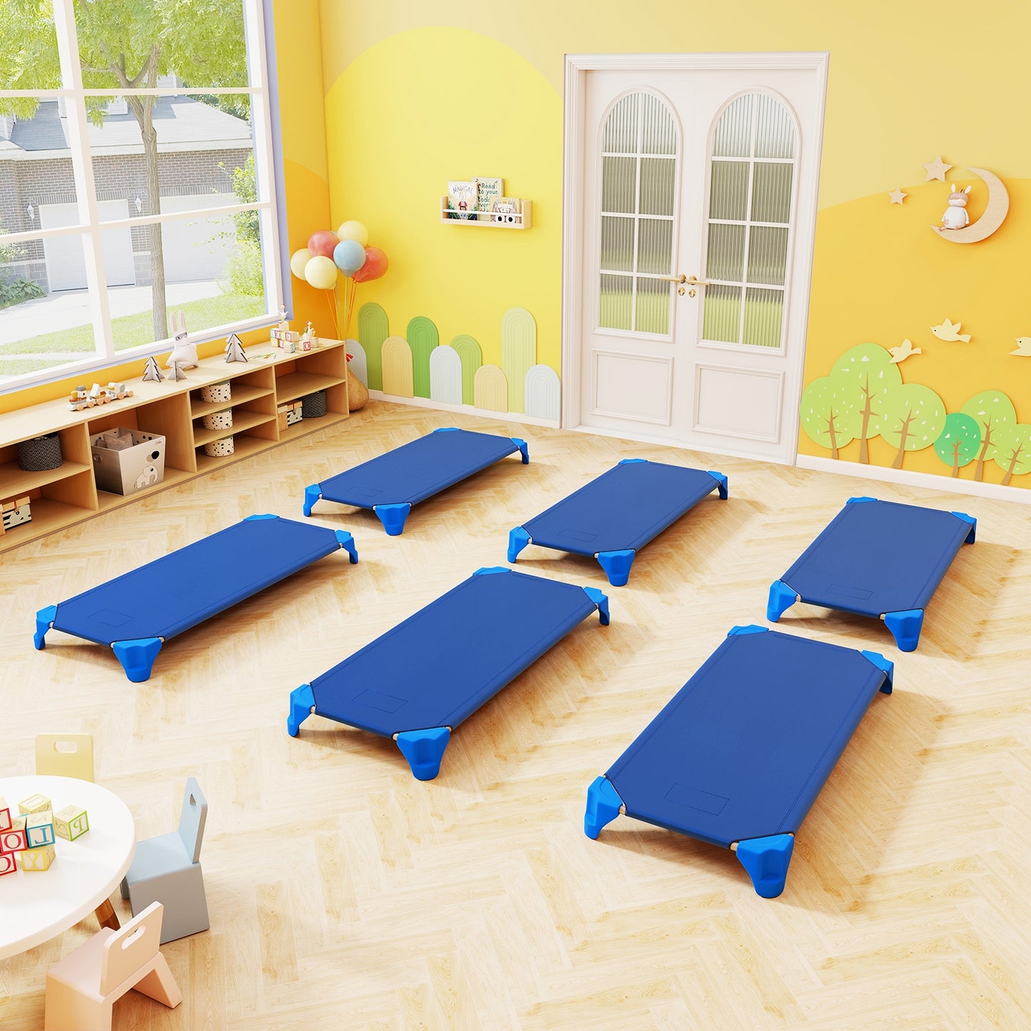 Portable 6 Pack Stackable Daycare Cots Sleeping Bed for Kids 52 Inch-Blue Kids Crystal