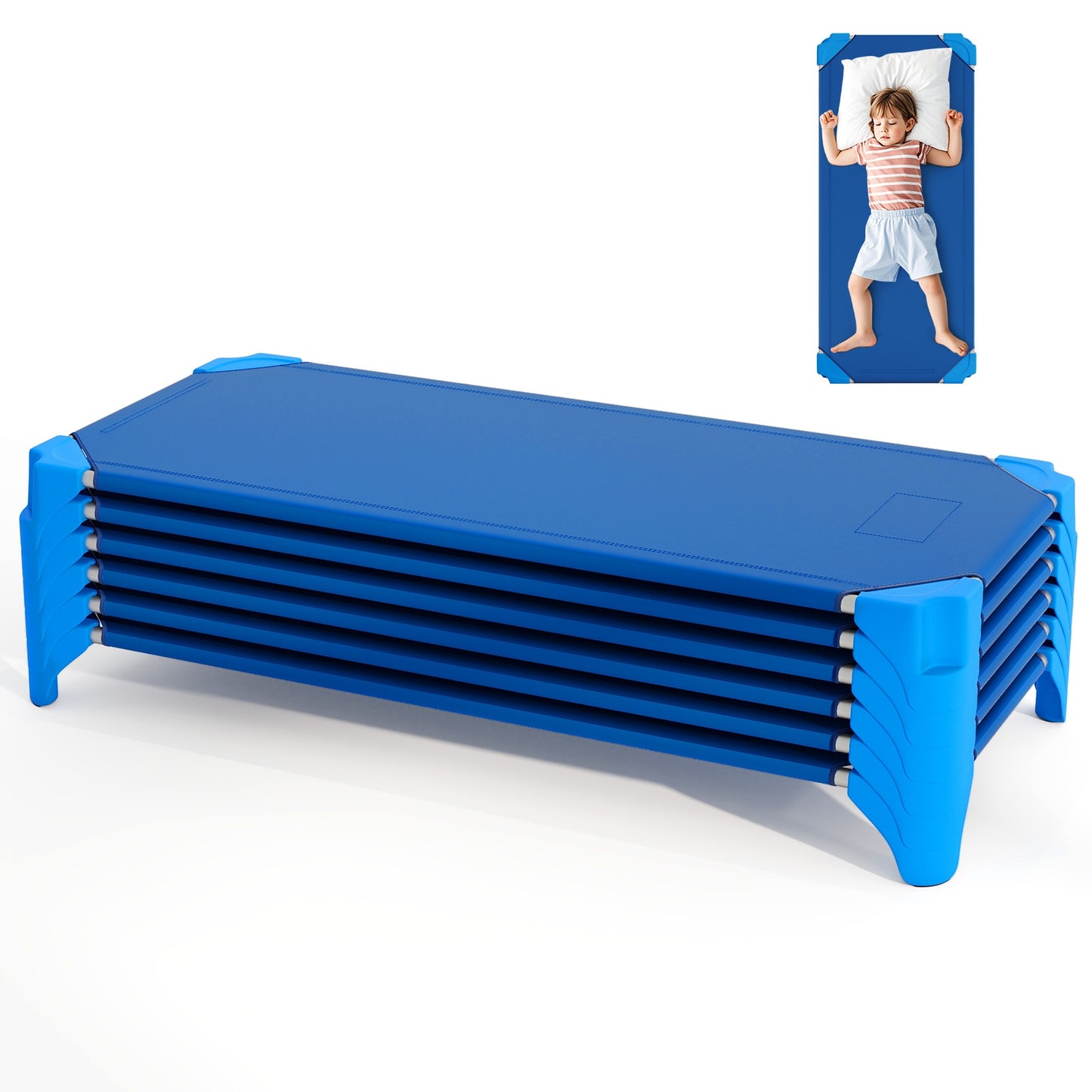 Portable 6 Pack Stackable Daycare Cots Sleeping Bed for Kids 52 Inch-Blue Kids Crystal