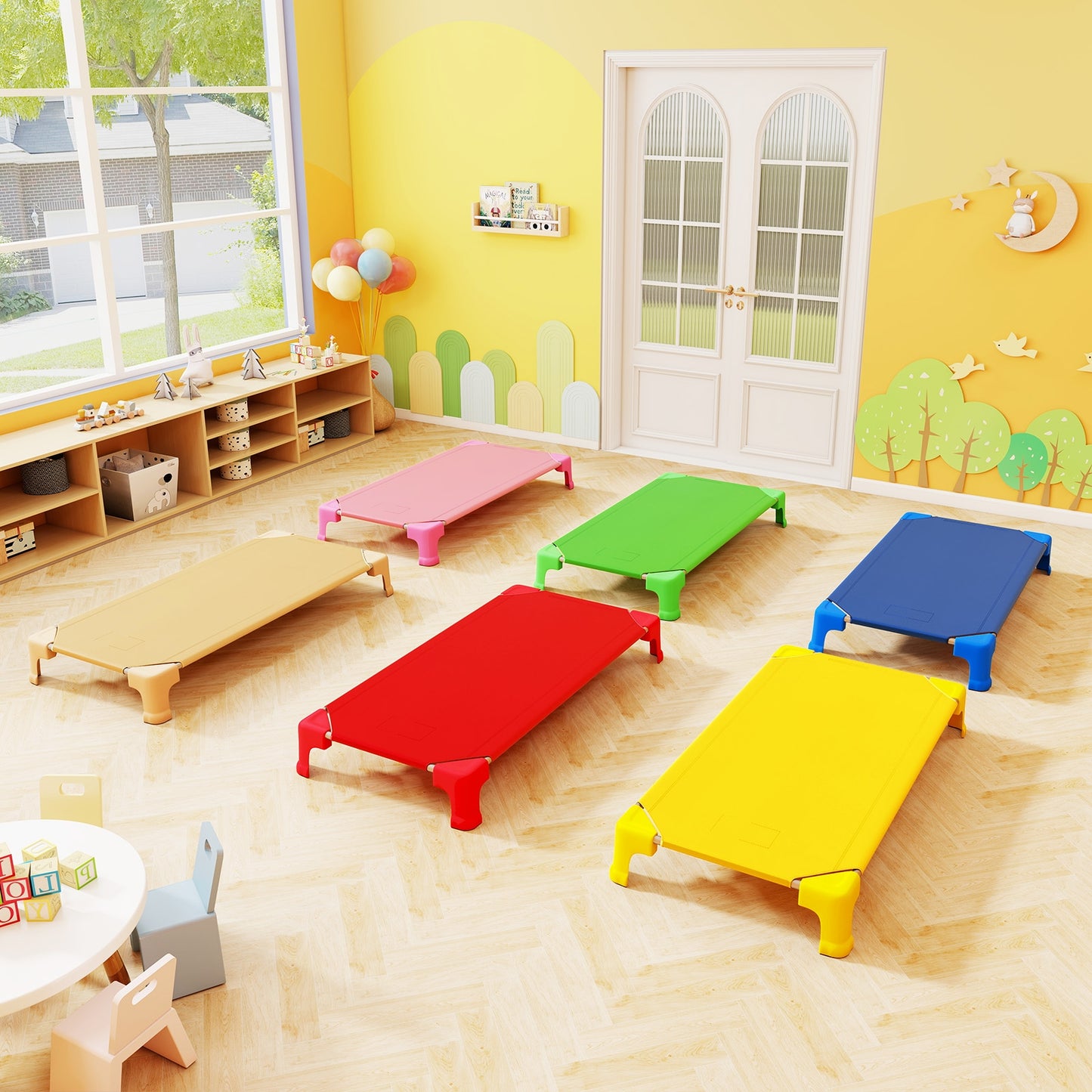 Portable 6 Pack Stackable Daycare Cots Sleeping Bed for Kids 53 Inch-Multicolor Kids Crystal