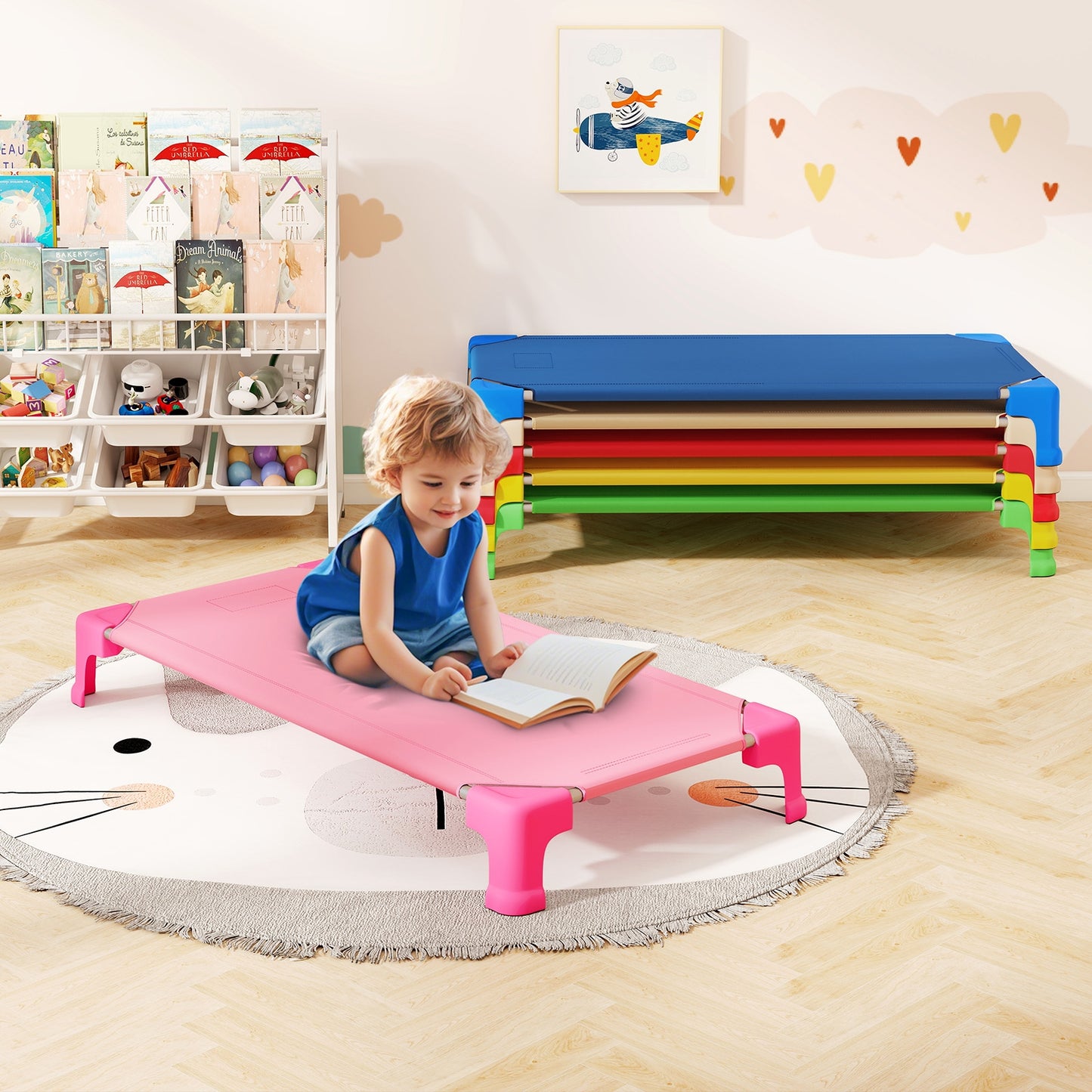 Portable 6 Pack Stackable Daycare Cots Sleeping Bed for Kids 53 Inch-Multicolor Kids Crystal