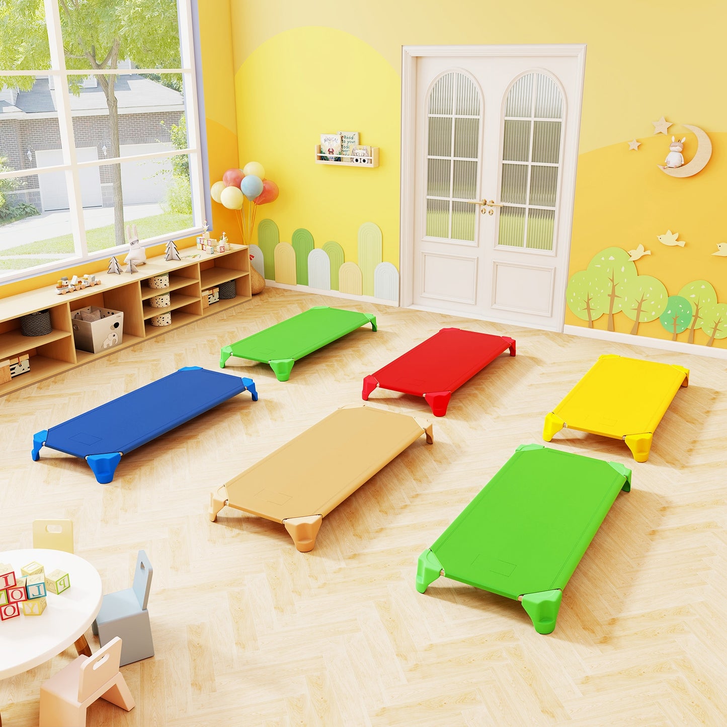Portable 6 Pack Stackable Daycare Cots Sleeping Bed for Kids 52 Inch-Multicolor Kids Crystal