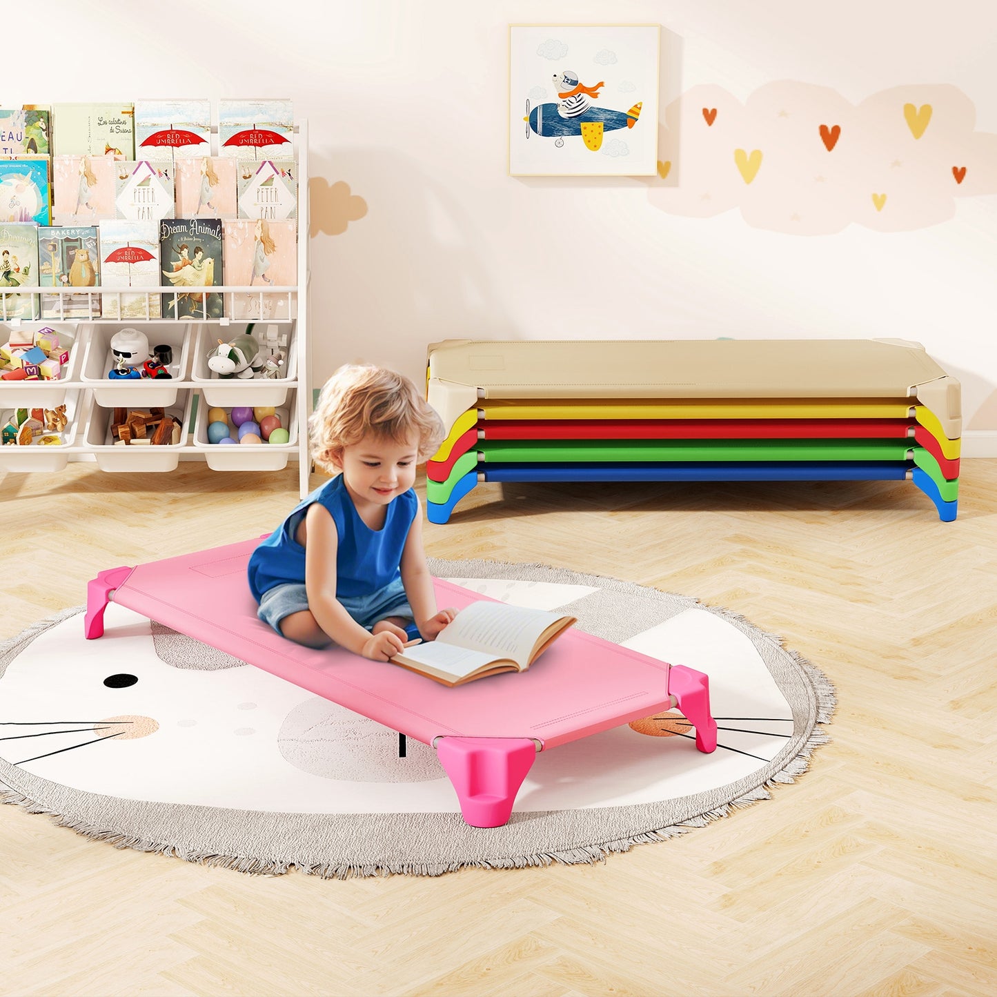 Portable 6 Pack Stackable Daycare Cots Sleeping Bed for Kids 52 Inch-Multicolor Kids Crystal