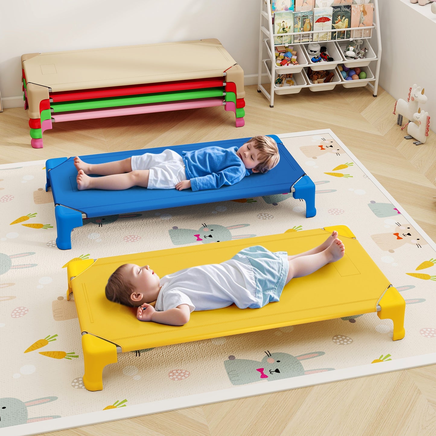 Portable 6 Pack Stackable Daycare Cots Sleeping Bed for Kids 53 Inch-Multicolor Kids Crystal