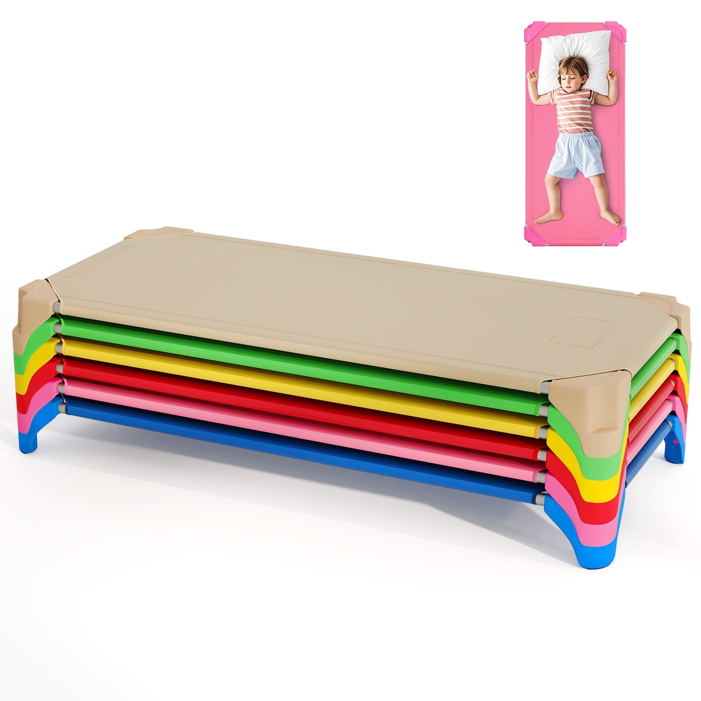 Portable 6 Pack Stackable Daycare Cots Sleeping Bed for Kids 52 Inch-Multicolor Kids Crystal