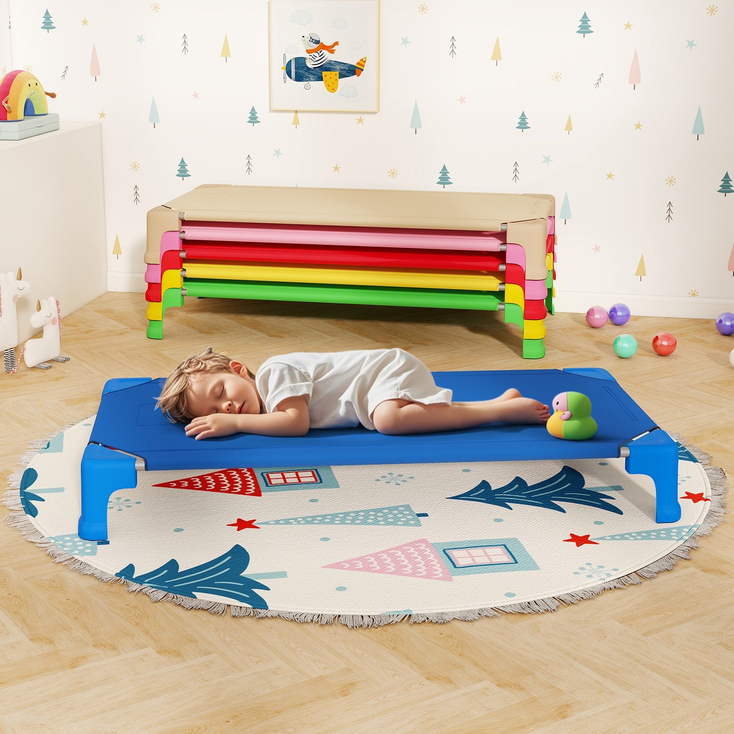 Portable 6 Pack Stackable Daycare Cots Sleeping Bed for Kids 53 Inch-Multicolor Kids Crystal