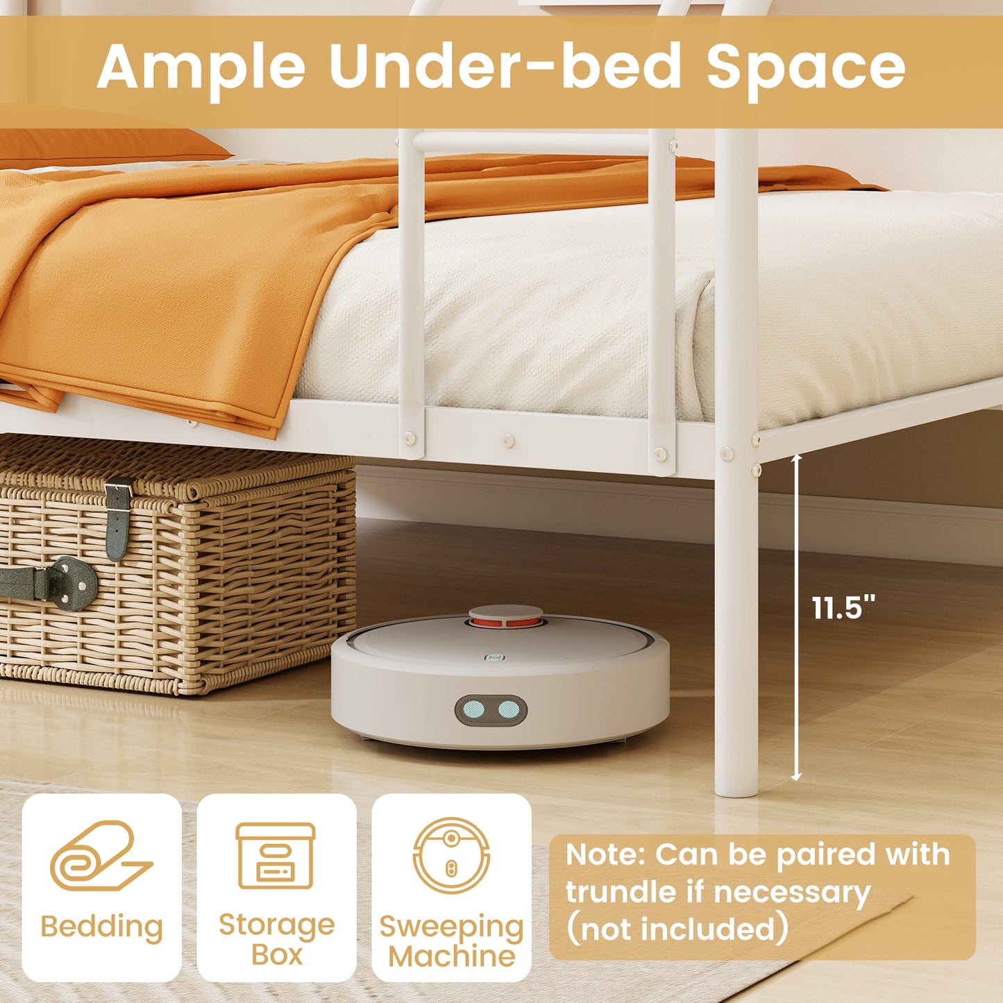 Twin Over Full Bunk Bed with Ladder and Full-length Guardrails-White Kids Crystal