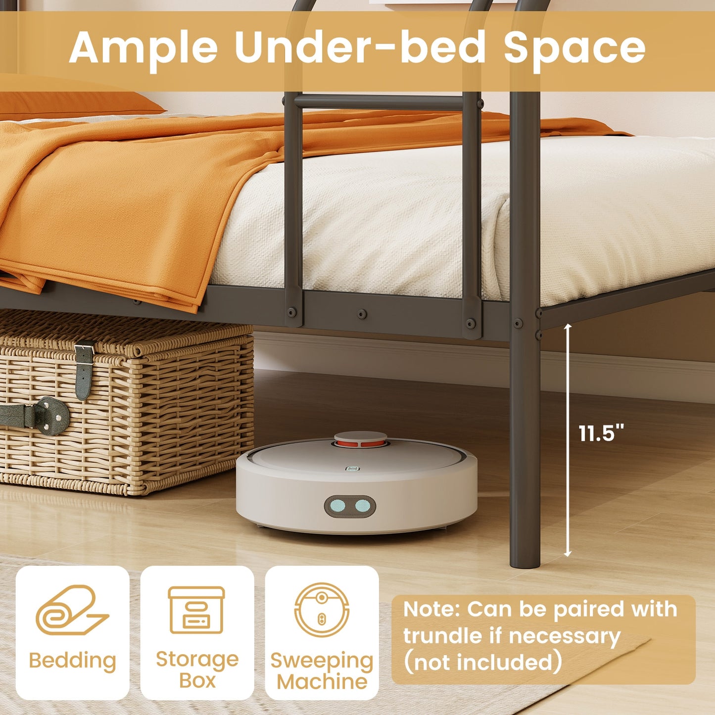 Twin Over Full Bunk Bed with Ladder and Full-length Guardrails-Black Kids Crystal