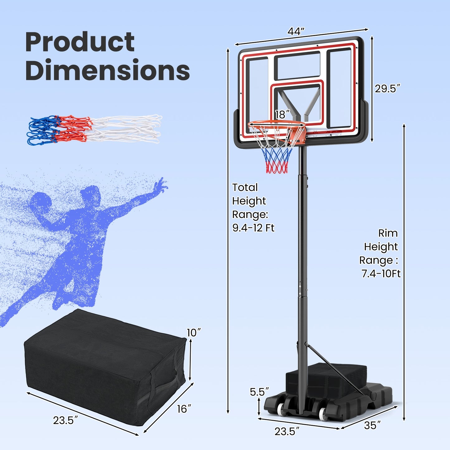 Portable Basketball Hoop Adjustable Basketball Goal System Kids Crystal