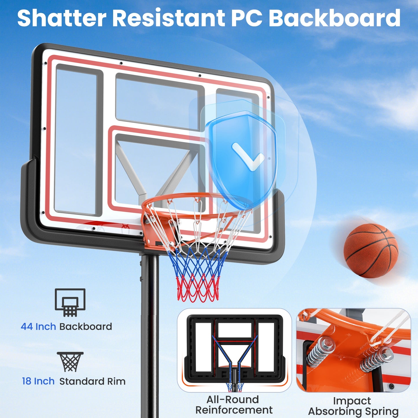 Portable Basketball Hoop Adjustable Basketball Goal System Kids Crystal