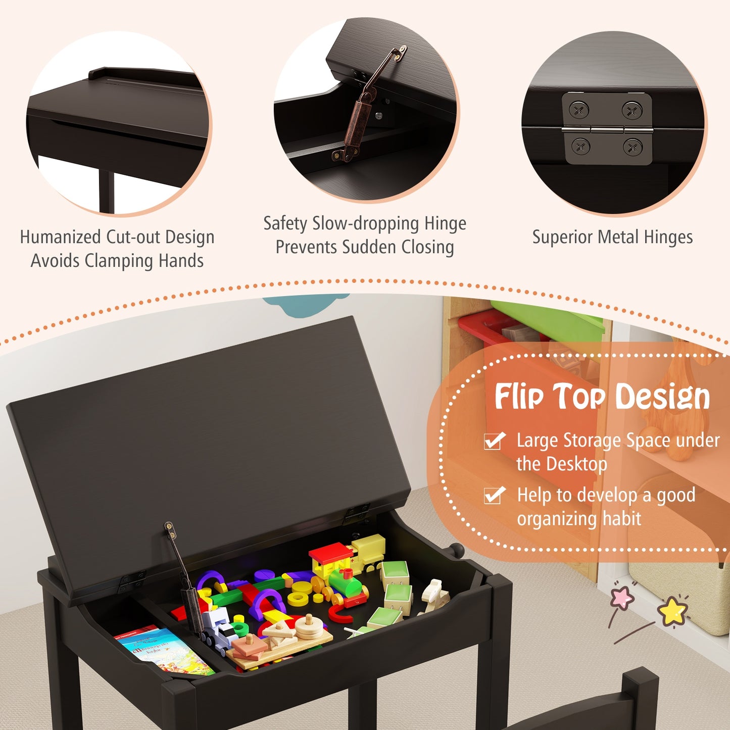 Wood Activity Kids Table and Chair Set with Storage Space-Brown Kids Crystal