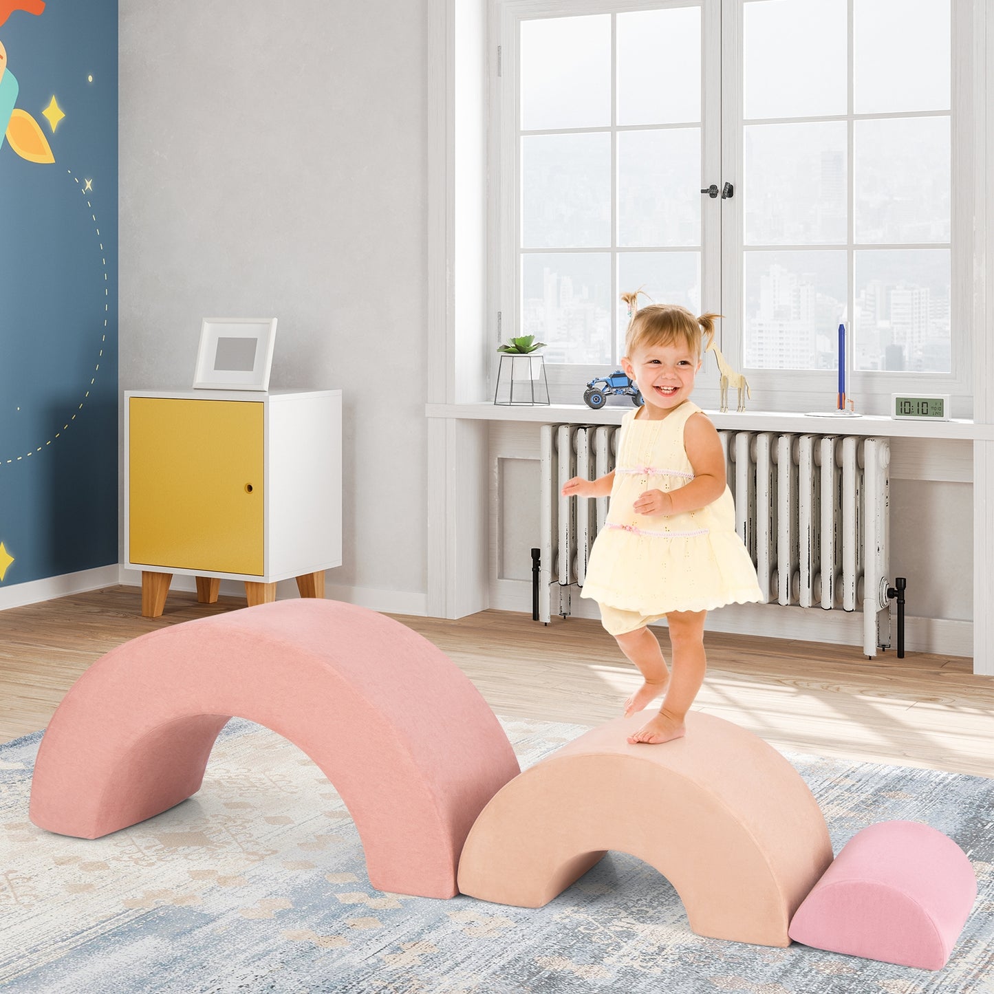3 Piece Toddlers Climbing Toys Indoor Soft Play Equipment Playset-Pink Kids Crystal