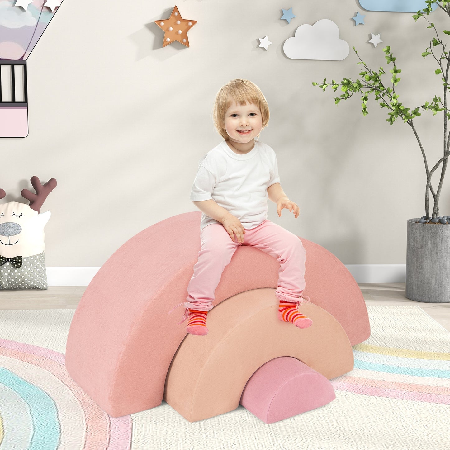 3 Piece Toddlers Climbing Toys Indoor Soft Play Equipment Playset-Pink Kids Crystal