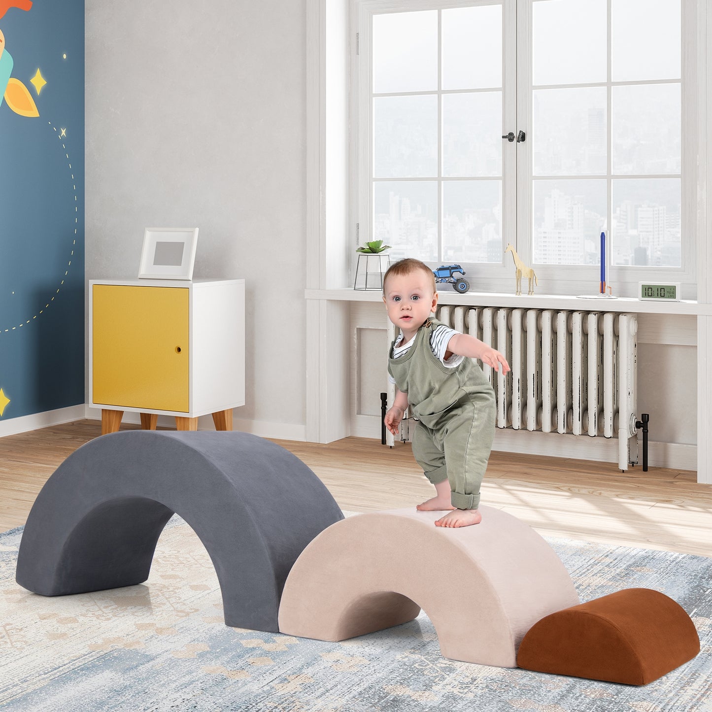 3 Piece Toddlers Climbing Toys Indoor Soft Play Equipment Playset-Grey Kids Crystal