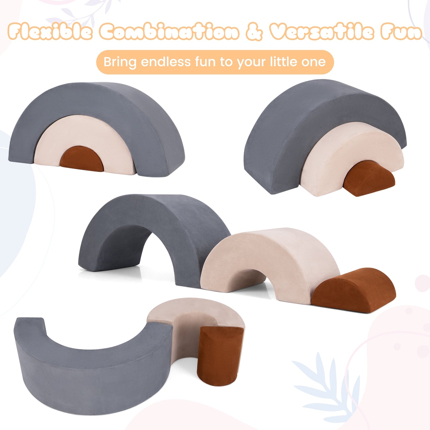 3 Piece Toddlers Climbing Toys Indoor Soft Play Equipment Playset-Grey Kids Crystal