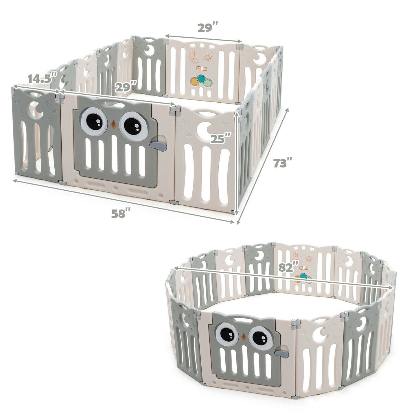 16-Panel Baby Activity Center Play Yard with Lock Door -Beige Kids Crystal