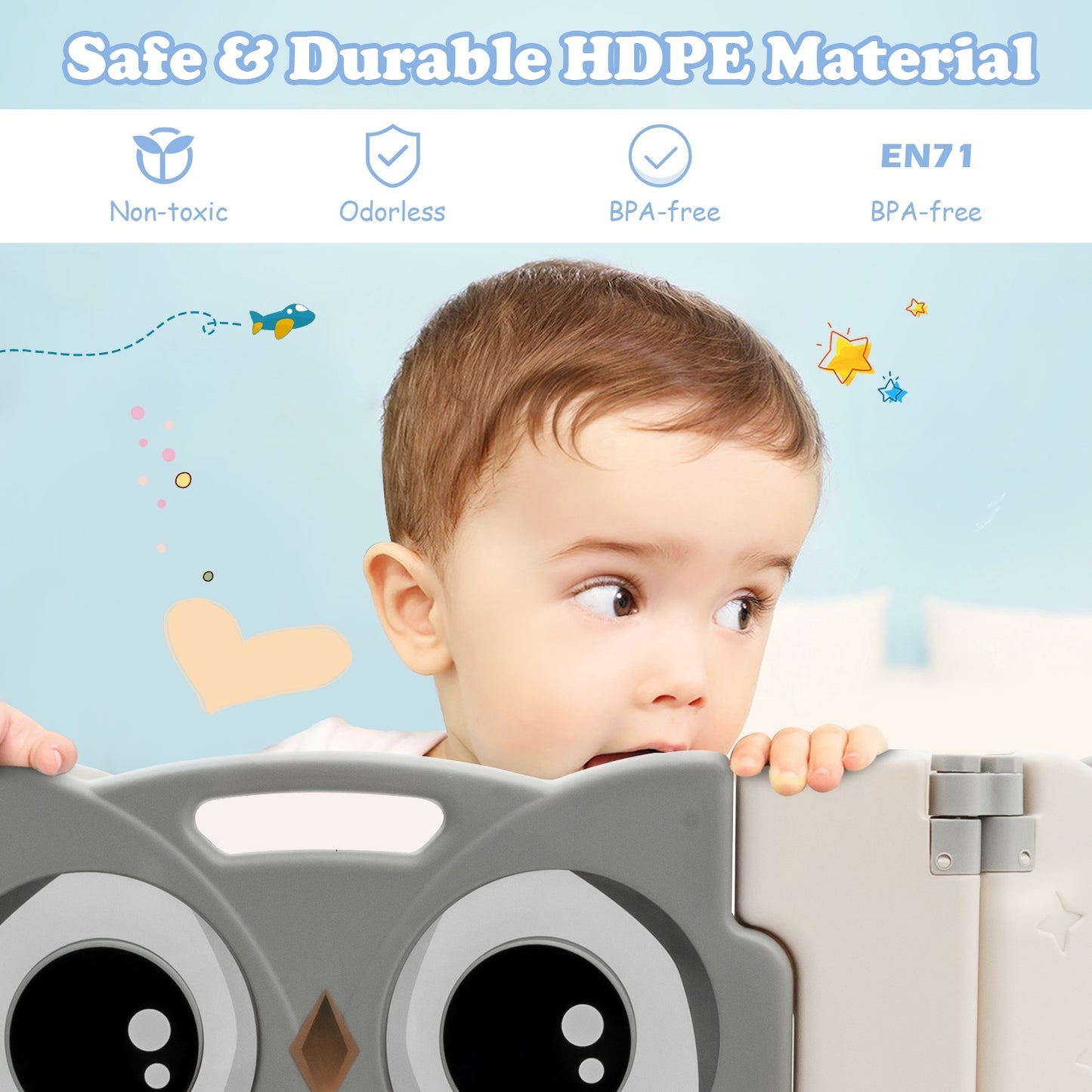 16-Panel Baby Activity Center Play Yard with Lock Door -Beige Kids Crystal