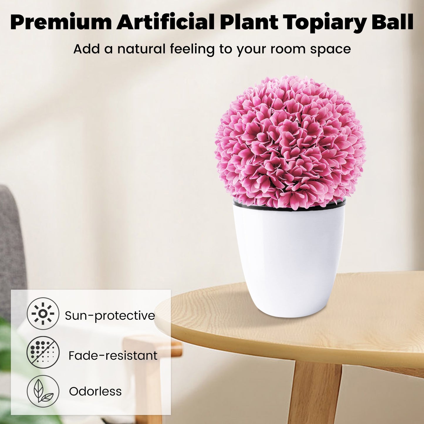 2 PCS Artificial Plant Topiary Balls Faux Boxwood Decorative Balls-Pink Kids Crystal