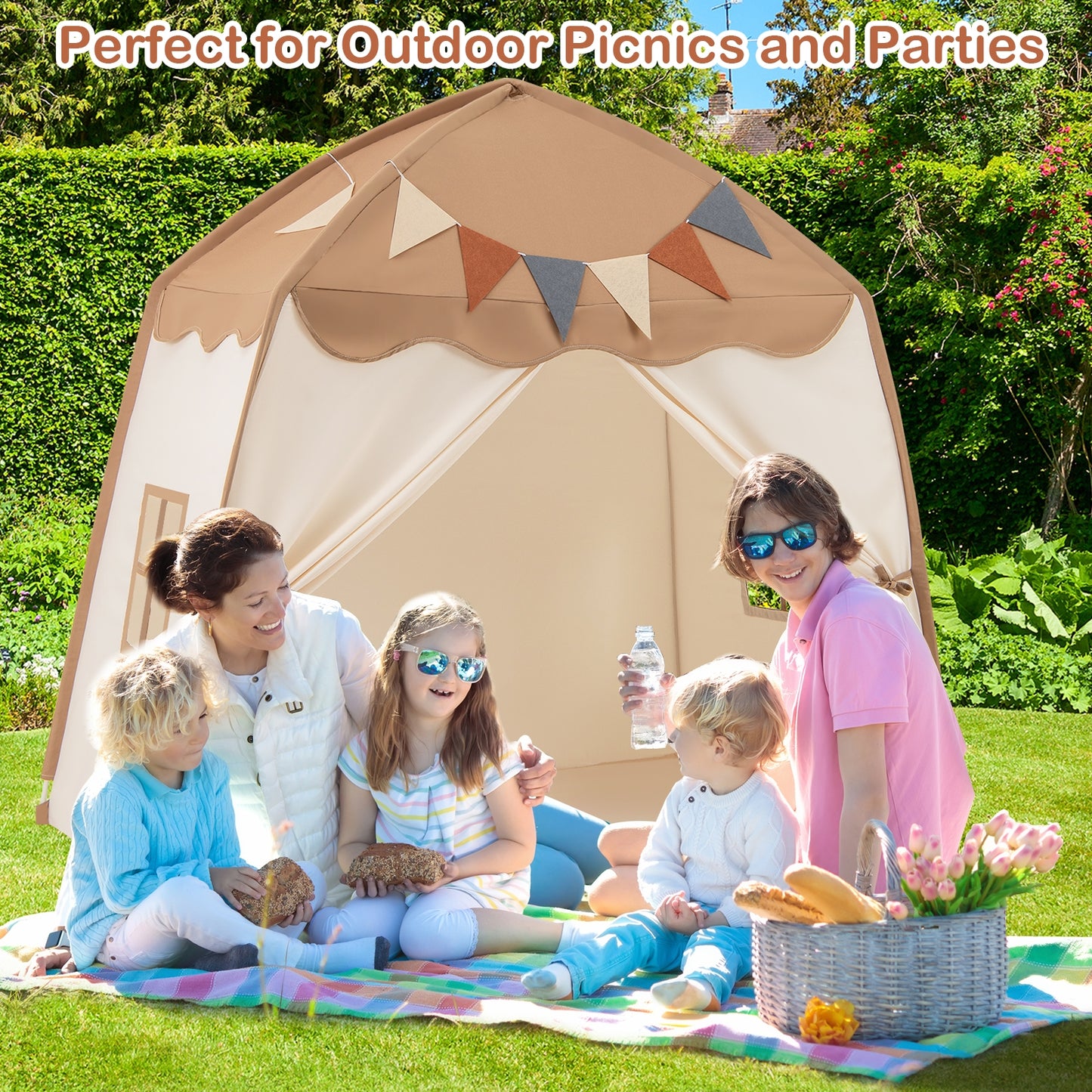 Kids Play Tent Bed Tent with String Lights Extra Large Playhouse Tent-Coffee Kids Crystal