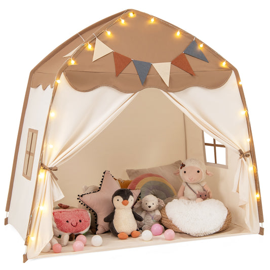 Kids Play Tent Bed Tent with String Lights Extra Large Playhouse Tent-Coffee Kids Crystal