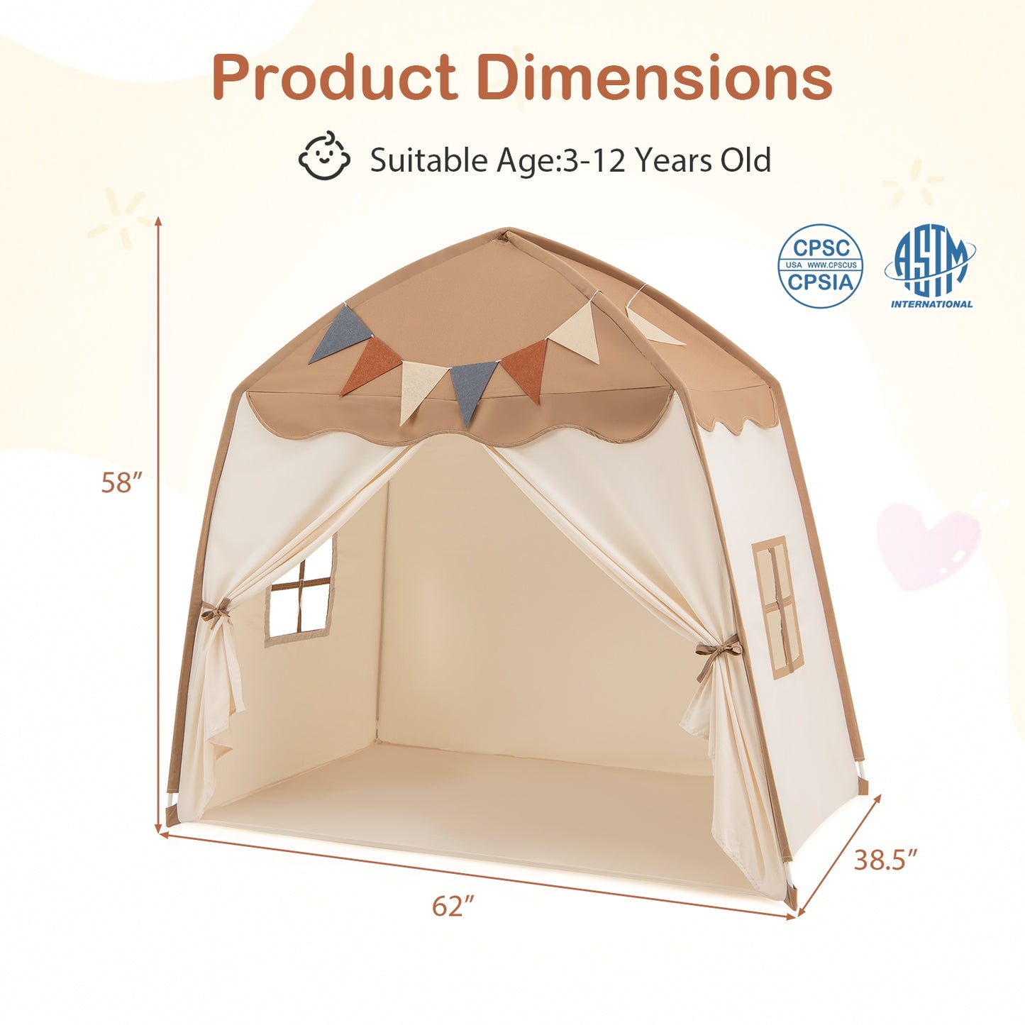 Kids Play Tent Bed Tent with String Lights Extra Large Playhouse Tent-Coffee Kids Crystal