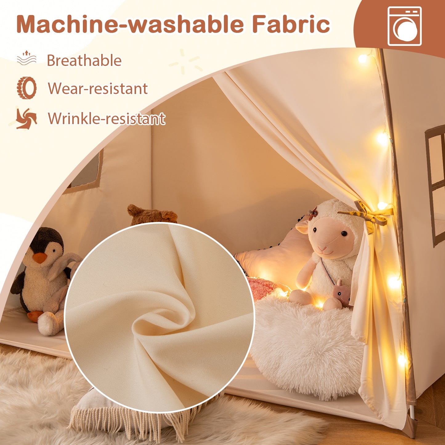Kids Play Tent Bed Tent with String Lights Extra Large Playhouse Tent-Coffee Kids Crystal