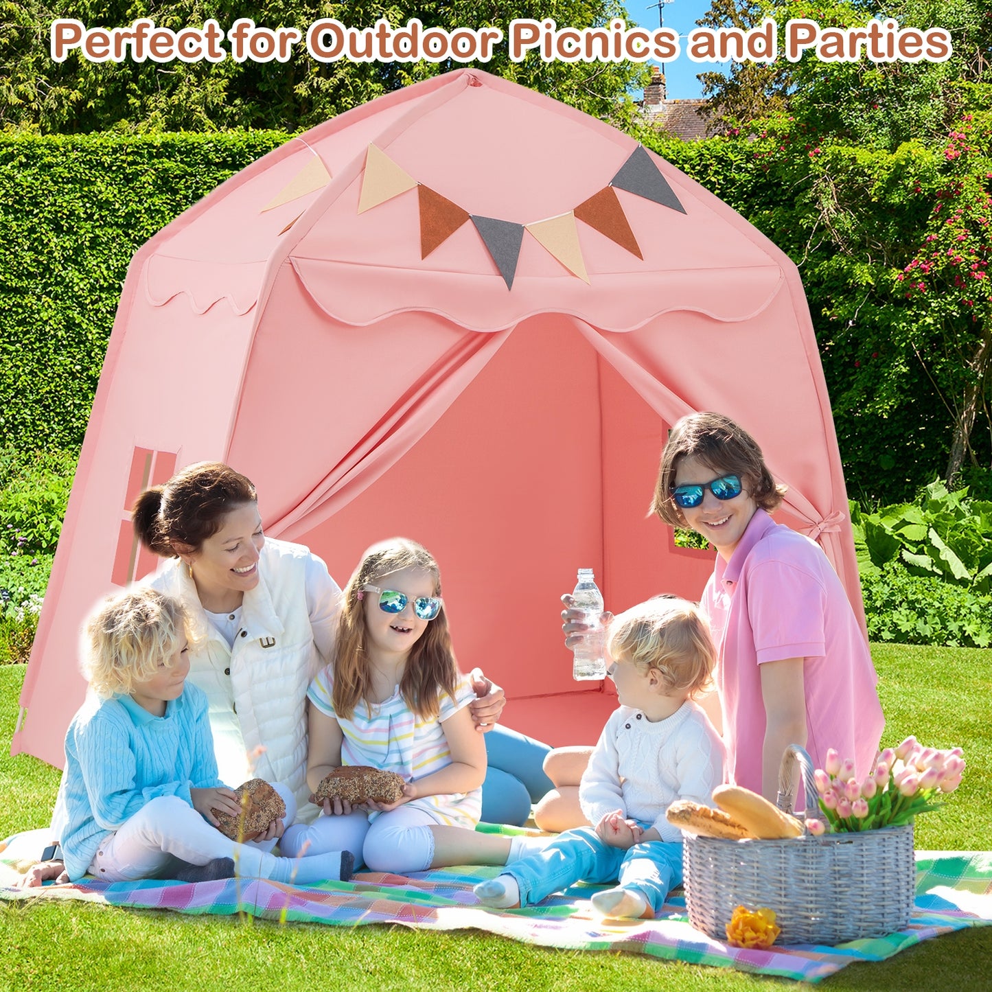 Kids Play Tent Bed Tent with String Lights Extra Large Playhouse Tent-Pink Kids Crystal