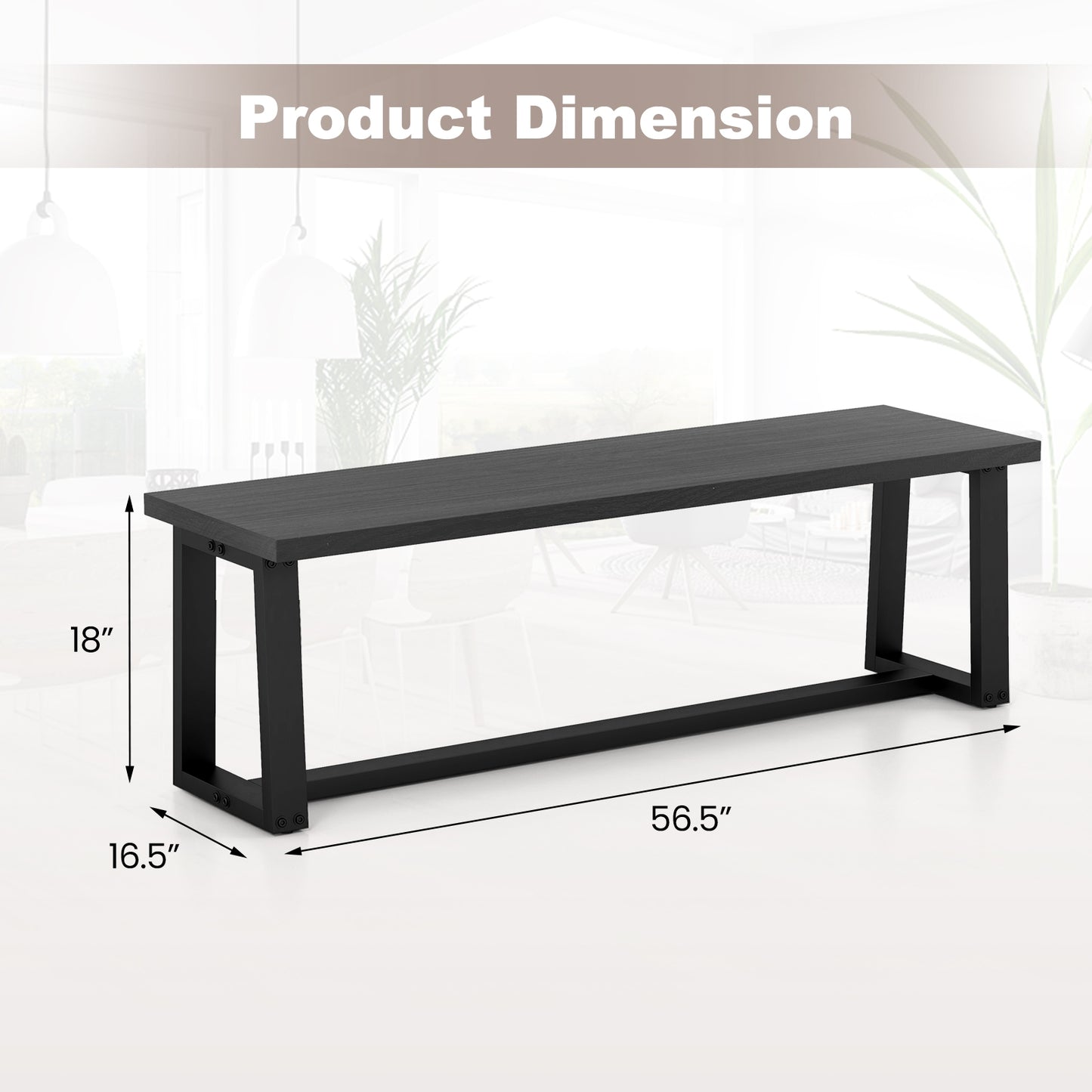 Wood Dining Bench with Metal Frame and Adjustable Footpads-Black Kids Crystal