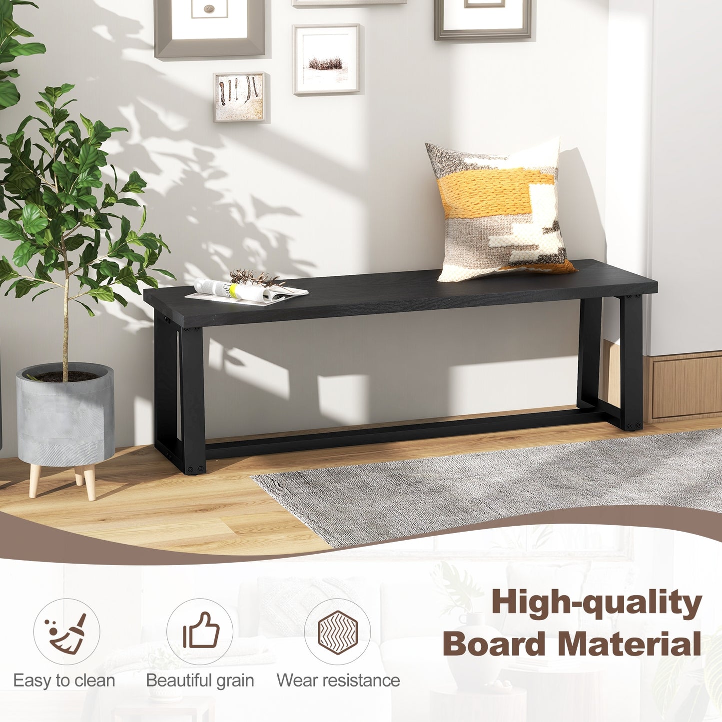 Wood Dining Bench with Metal Frame and Adjustable Footpads-Black Kids Crystal